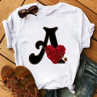 pure cotton summer womens short sleeved t shirt casual fashion printing letter tops heart shaped simple pattern
