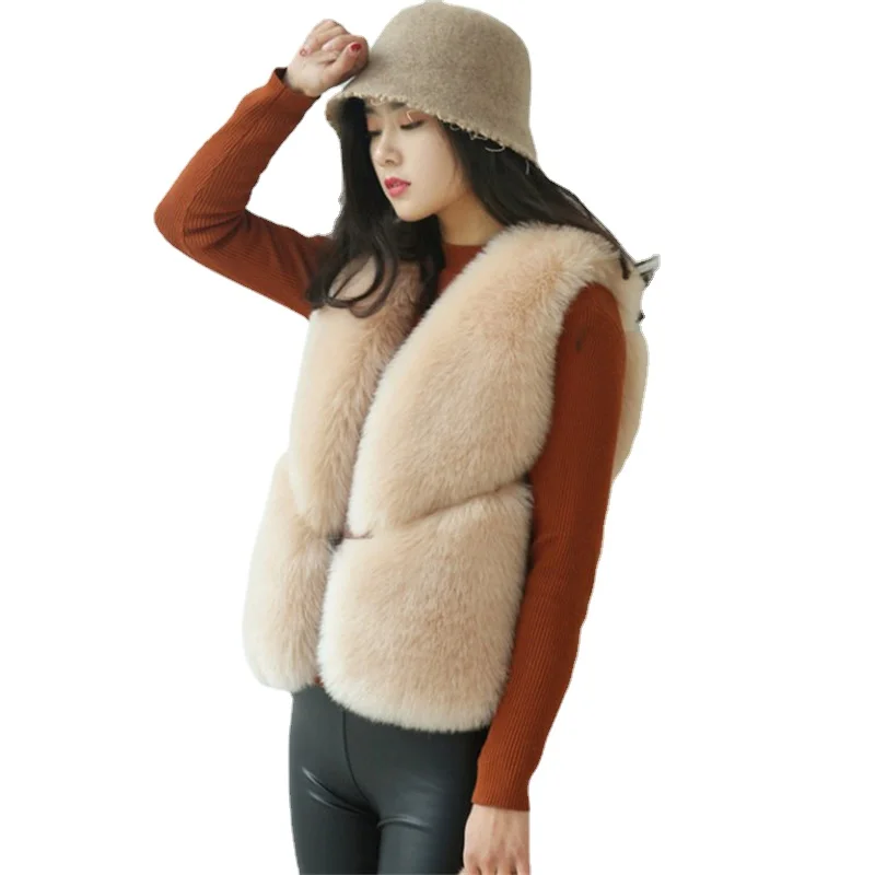 

Autumn Winter Women Vogue Fake Fox Fur Short Winter Luxury Elegant Short Fur Vest Slim Waistcoat Warm Fur Coat Sleeveless Fur