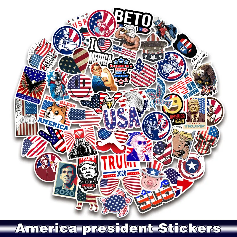 50 шт./упак. водонепроницаемые наклейки американский президент флаг граффити для