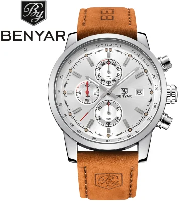 BENYAR 5102 часы мужские роскошные брендовые кварцевые часы модные часы с хронографом Reloj Hombre спортивные часы мужские часы Relogio Masculino - Цвет: 5102SL91