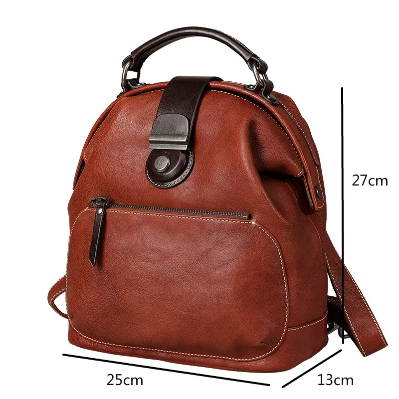 

Johnature Handmade Retro Genuine Leather Bagpack Women Travel Backpack 2021 New Leisure First Layer Cowhide Female Mini Bag Pack