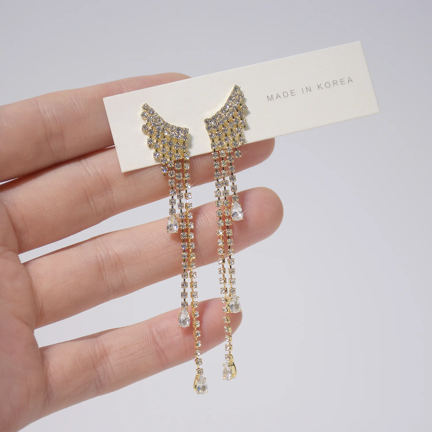 

S925 Silver Needle Long Temperament Tassel Wings Fairy 14K Real Gold Stud Earrings for Women Cubic Zircon ZC Earrings