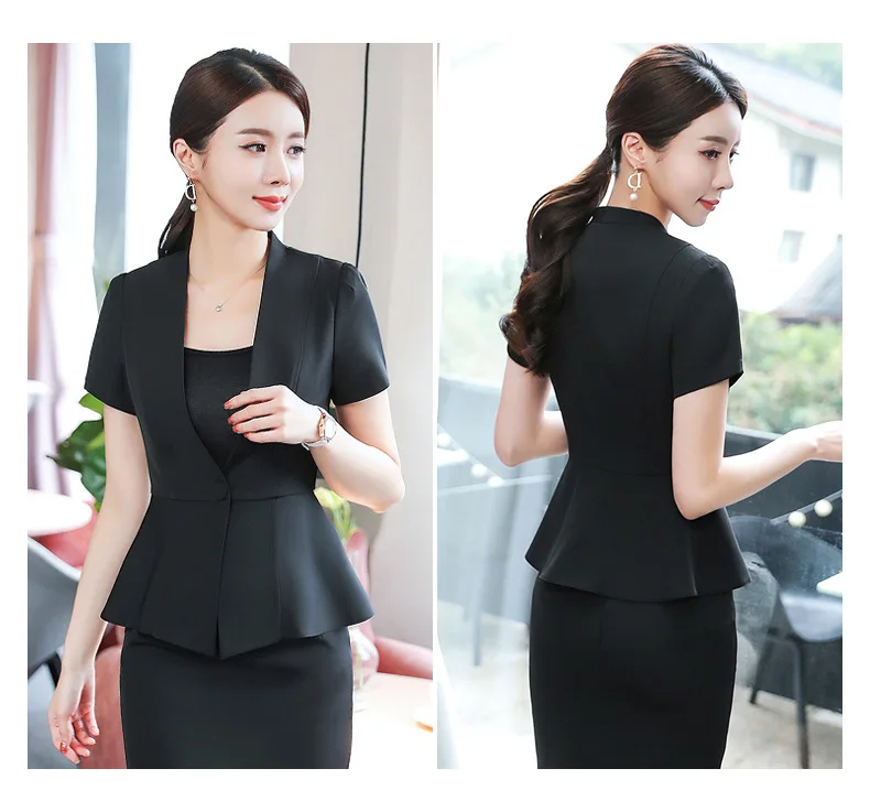 Женский деловой костюм из двух предметов элегантный блейзер с коротким рукавом и