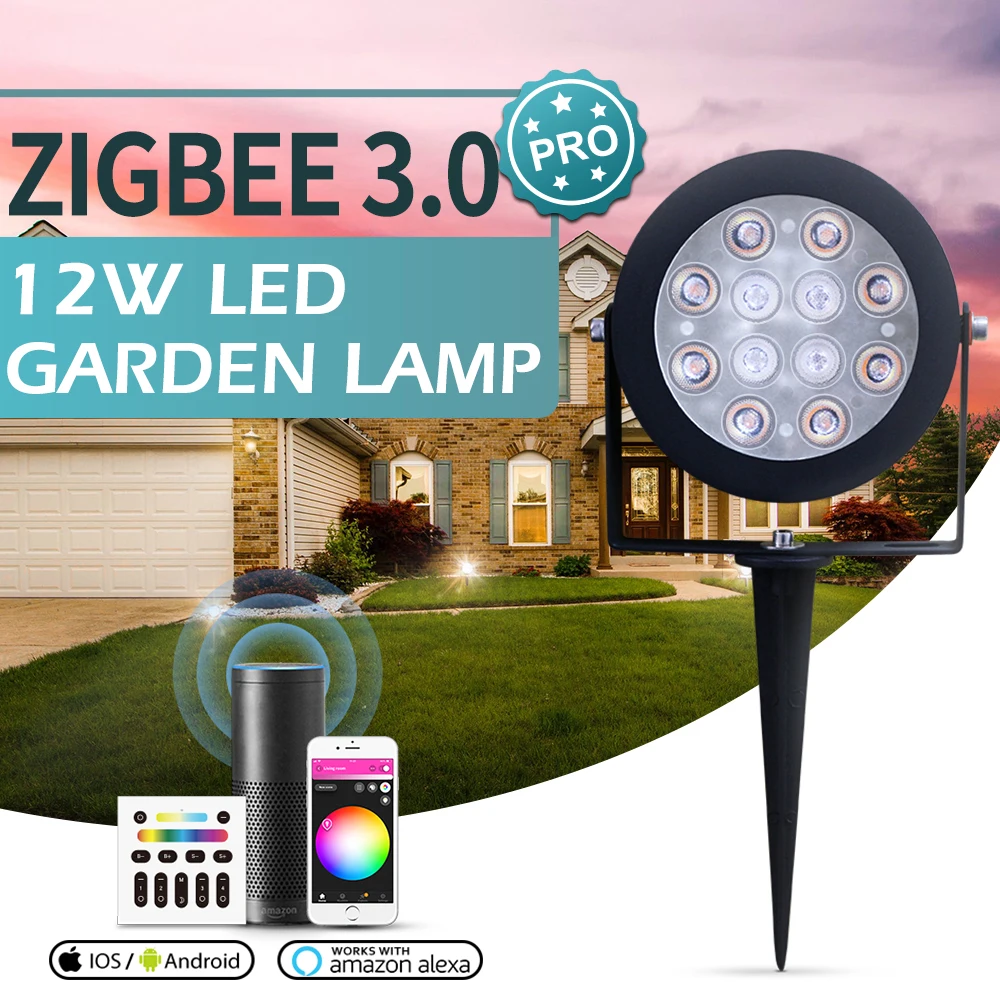 

Zigbee 3.0 Smart 12W LED Garden Lights Pro Outdoor Waterproof IP65 Rating Work with Voice RF Remote Control