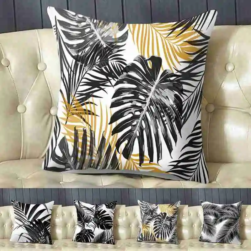 

Nordic Decoration Home Tropical Sofa Cushion Cover 45x45cm Plant Throw Leaves Decor White Pillow Pillowcase Black For Home L5O4