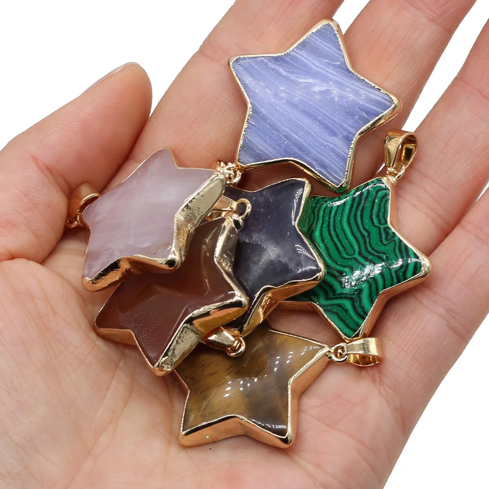 

1pcs Natural Stone Agates Quartz Crystal Star Shape Rose Quartzs Spodumene Pendant for Jewelry Making DIY Necklace Size 30x33mm