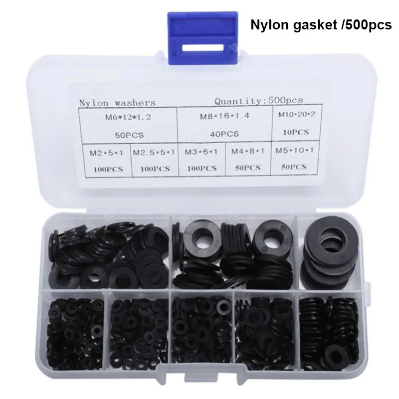 500 шт. черная пластиковая плоская шайба из нейлона разделитель плоскости M2 M2.5 M3 M4