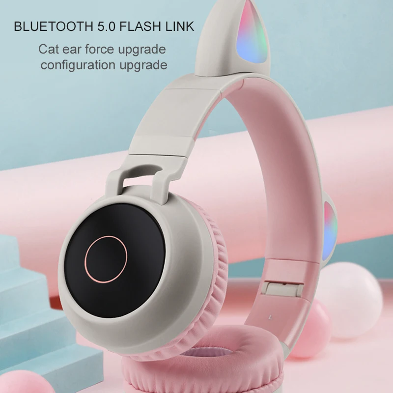 Детские Bluetooth 5 0 наушники со светодиодный светильник гарнитура с кошачьими
