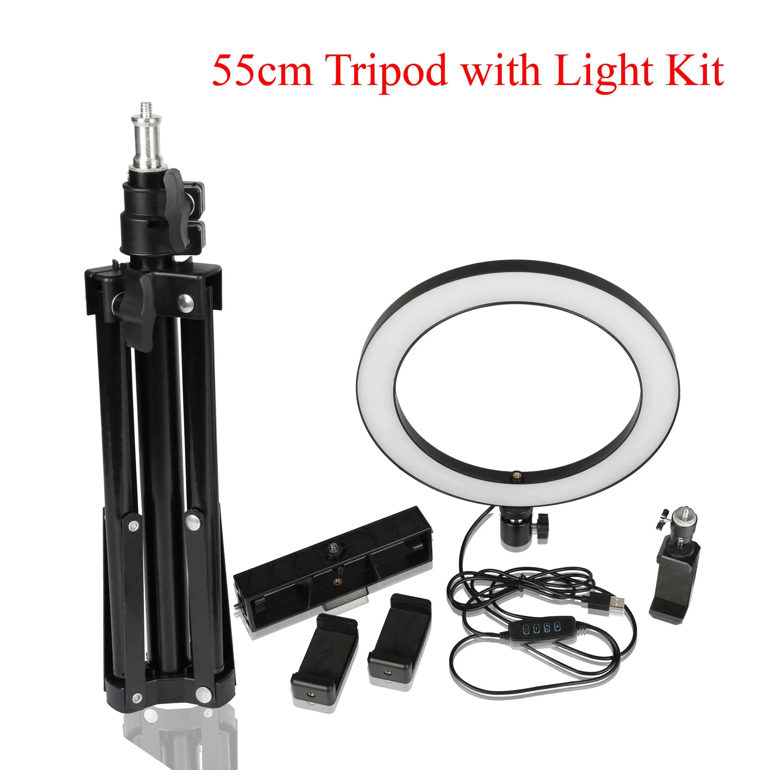 Ring Light Kit Светодиодный кольцевой светильник с регулируемой яркостью для селфи, 10 дюймов, 26 см, камера, телефон, лампа для видеосъемки Vlog, портретная, с штативом 55 см, держатель для телефона - Цвет: Ring Light Kit