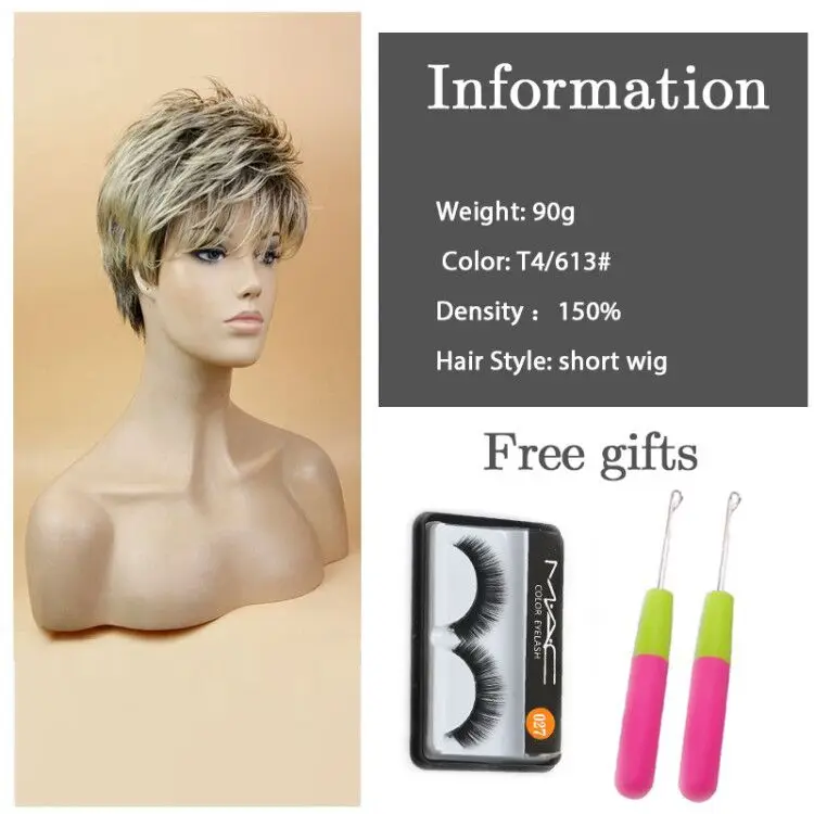 

Synthetic Short Straight Wigs with Bangs Natural Pixie Cut Ombre Women's Wig Ombre Brown Blonde Heat Resistant Cosplay Fake Wig