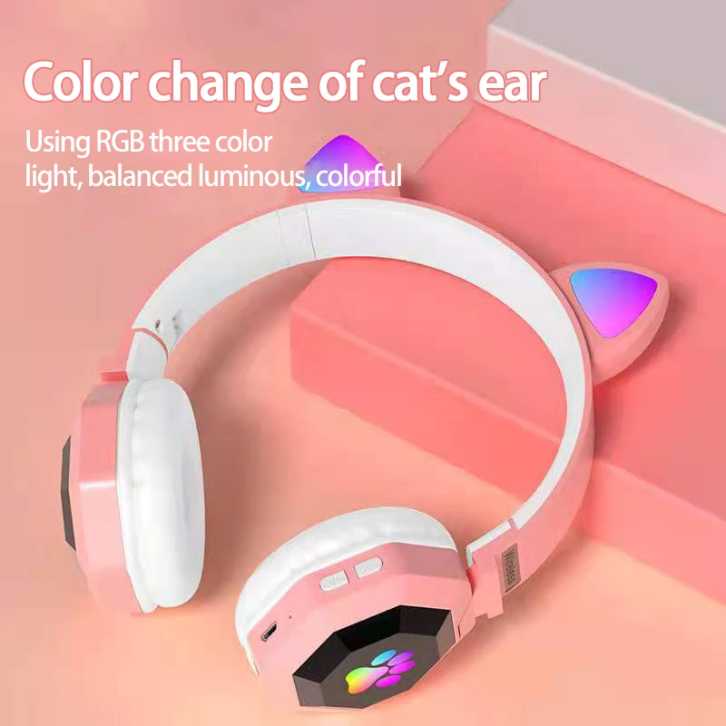 Bluetooth 5 0 накладные беспроводные наушники светящиеся кошачьи уши музыкальные