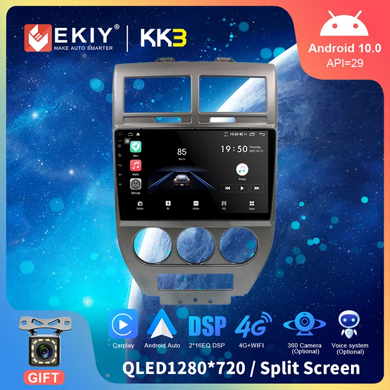 

EKIY Android 10 автомобильное радио стерео для Jeep Compass 2007 2008 2009 GPS навигация Carplay мультимедийная головка записывающее устройство 6G 128G