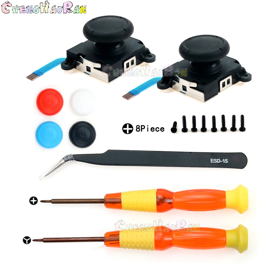 

Analog 3D joystick kit screwdriver opening tools for Switch Joy-con Joystick cap with grip cap + screws + tweezer