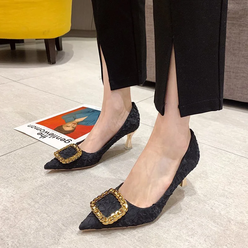 

Slip On Casual Heels 2021 Women's High-Heeled Shoes Pointed Pumps All-Match Sandals Ladies Shallow Mouth Lace-Up Slip-On Comfort