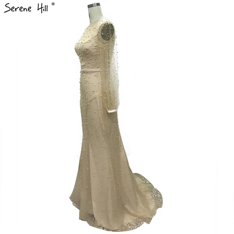 Белые вечерние платья с длинным рукавом жемчугом и русалочкой дизайн 2021 Дубай