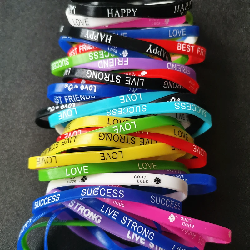 40pcs/lot Bulk Wholesale Fashion Multicolor Silicone Bracelet For Women Rubber Wristband Mix Style Love Friend Elastic Bangle - купить по