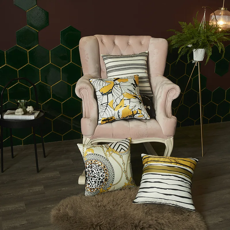 

GY0034 шелковая полосатая Подушка с цветочным принтом чехол (без наполнителя), 1 шт., украшение дома из полиэстера Спальня декоративные диван ди...