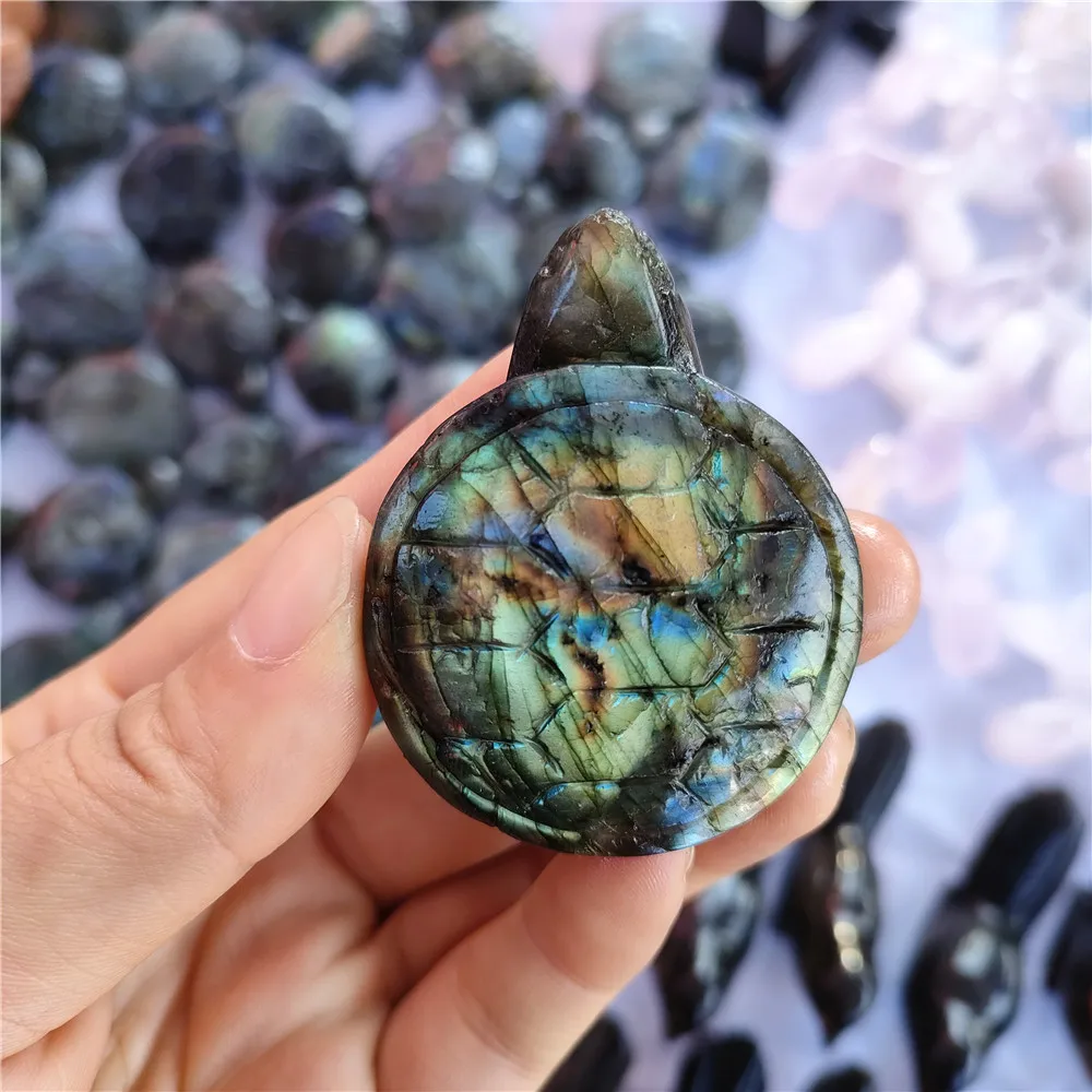 

Natural blue labradorite hand carved turtle polished crystal tortoise stones for sale 1pc