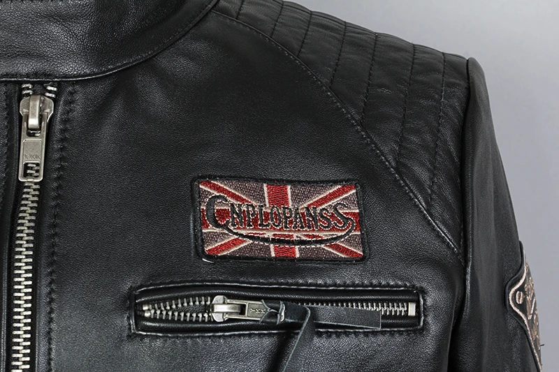 

Fashion Slim Motorcycle Genuine Jacket Men Black Sheepskin Coats Men's Zipper Stand Collar Biker Leather Coat Male