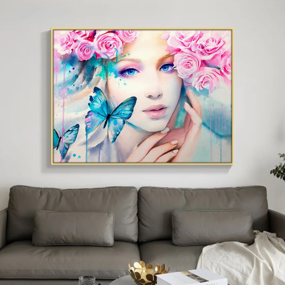 Полноразмерная Алмазная картина 5D сделай сам вышивка крестиком девочка цветок и