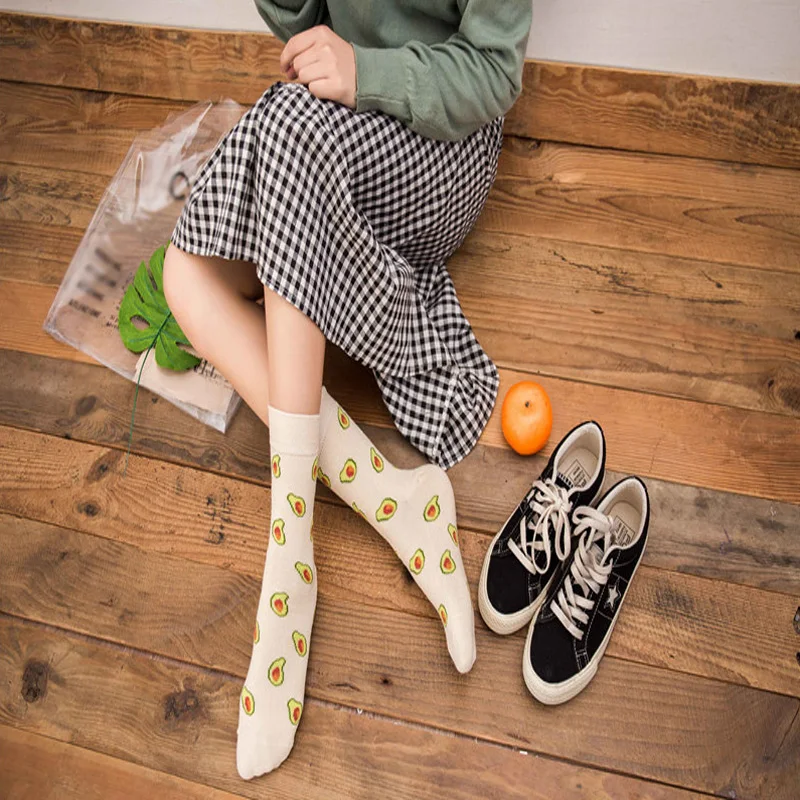 Женские носки с забавным принтом хлопковые милыми мультяшными фруктами бананом