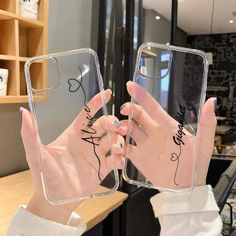 

DIY Custom Personalized initial name Phone Case Transparent soft For iphone 12 11 13 7 8 6 s plus x xs xr pro max mini