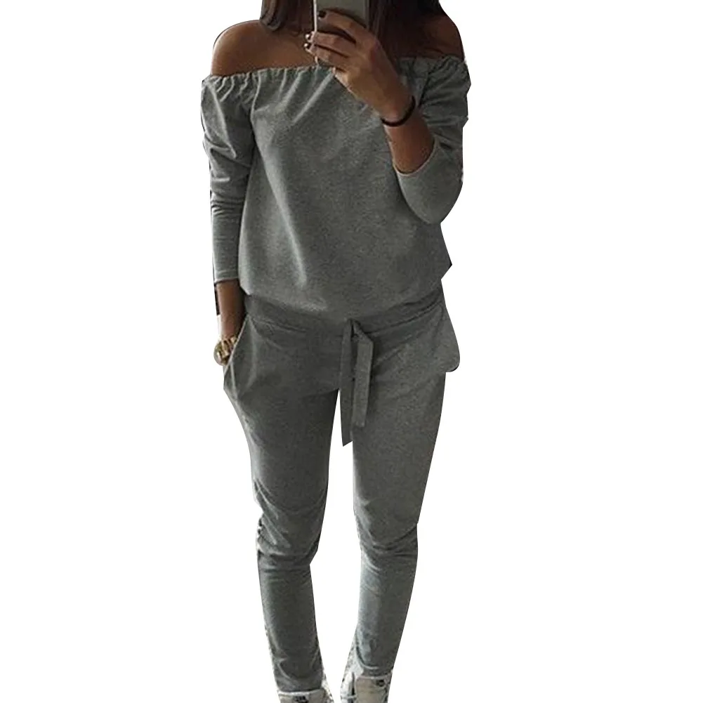 Женский спортивный костюм из двух предметов теплый однотонный свитшот с длинным