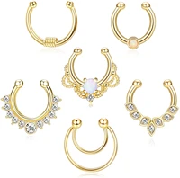 1pcs fashion opal fake septum ring for women cz nose ring non pierced clip on nose ring hoop body piercing jewelry