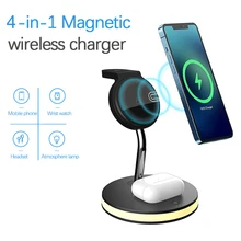 4 In 1 Wireless Charger For iPhone 12 Charger Holder For Apple Watch Earphone Charger Dock Magnetic Charging Stand With LED Lamp