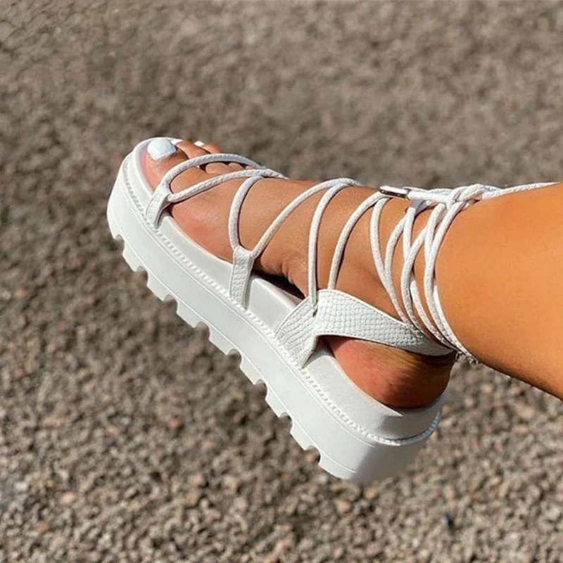 

Woman Gladiator Platform Sandal Ladies Ankle Wrap Wedge Female Fashion Lace Up Shoe Women Non Slip Women's Footwear Plus Size 43