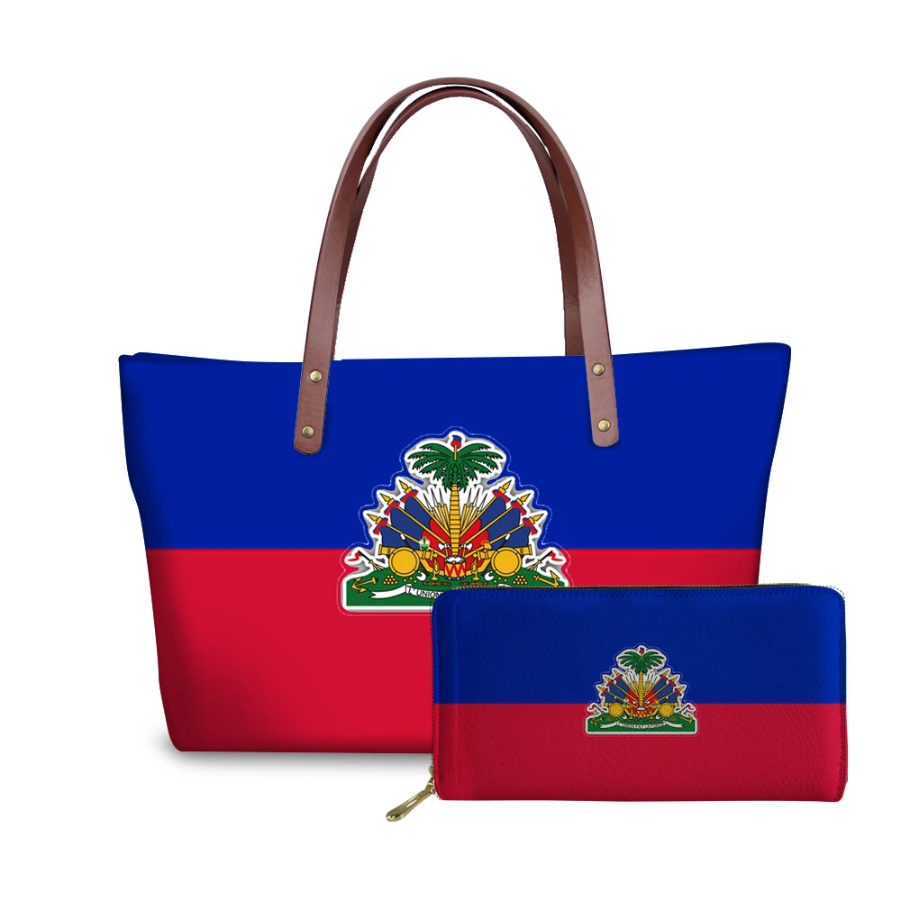 Flag of Haiti Print Women Long Wallet Storage Money Bags Fashion Handbag Zipper Clutch Coin Purse Shoulder Bag