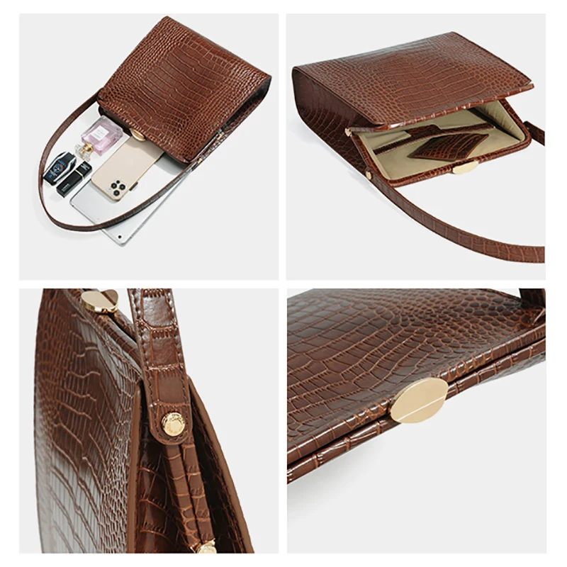 2021 Niche Design Crocodile Pattern Underarm Bag Genuine Leather Shoulder Bags Casual Totes Leather Female Handbag Purse Phone