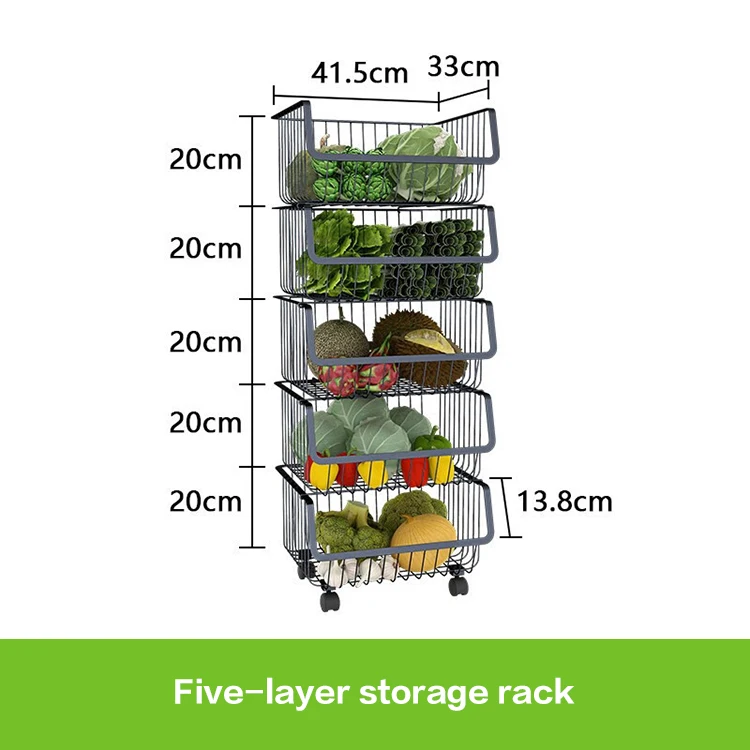 Micoe stainless steel bathroom kitchen rack black multi-layer floor stand fruit and vegetable basket |