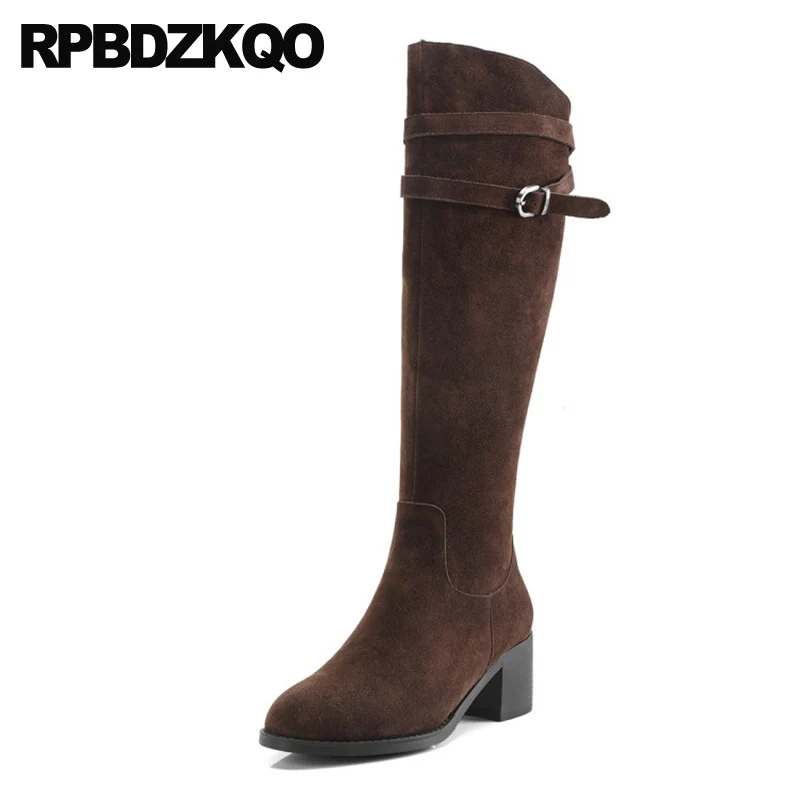 Круглый носок пояса с мехом сапоги выше колена на высоком толстом каблуке