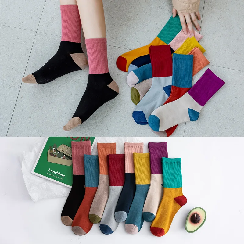 10 pieces = 5 pairs  Women Socks Cotton 2020 New Style for Autumn and Winter Fashion Wild Color Trend Socks women