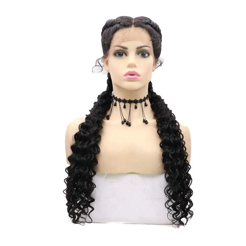 Sylvia Black/Blonde/Brown Blonde/Wine Red Double Braids Lace Front Wigs for Women Curly Synthetic Braided Wig with BabyHair