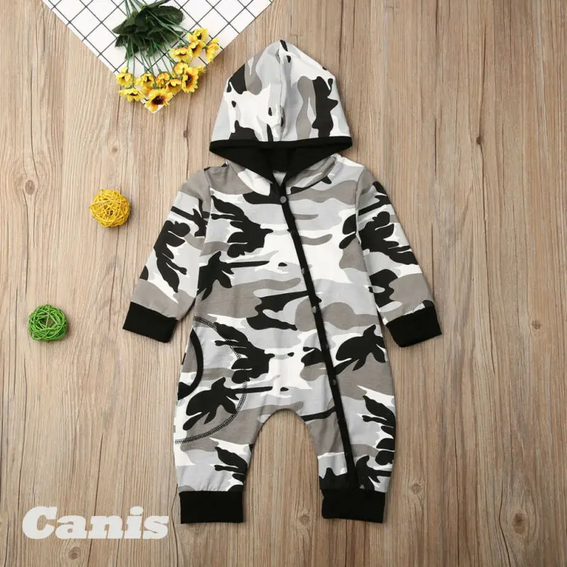 Emmababy Baby Boy Clothes Long Sleeve Camouflage print Rompers warm spring autumn cotton Hooded romper Playsuit |