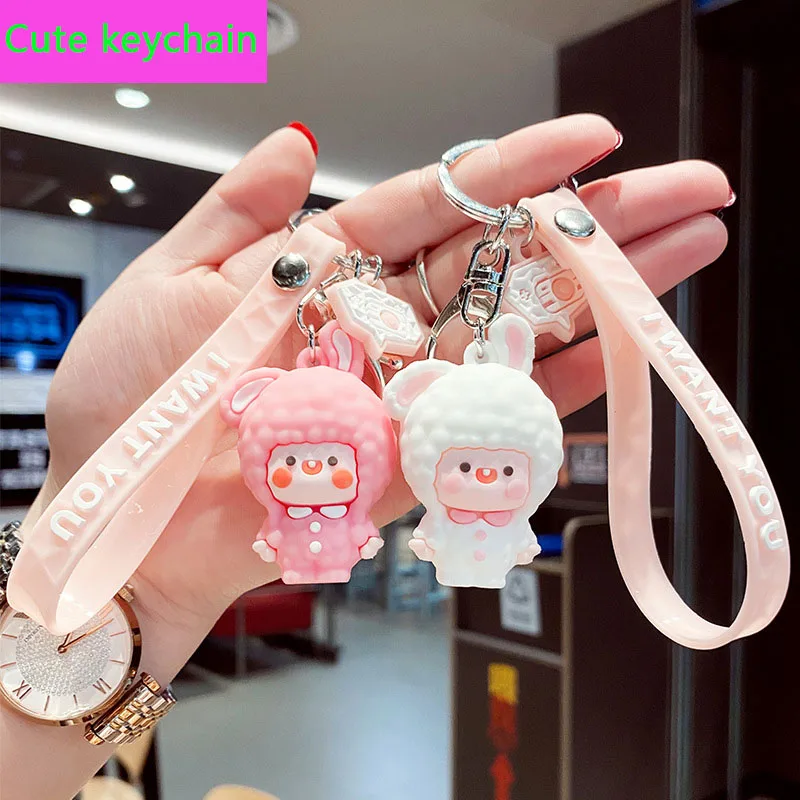 

Key Pendant Cute Fluffy Rabbit Leather Bag Car Plastic Soft Rubber Doll Key Ring Keychain Accessories Jewelry Festivals Gift