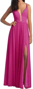 Bridesmaid Dresses Long,Simple Bridesmaid Dresses with Slit for Women,Spaghetti Straps Prom Dresses