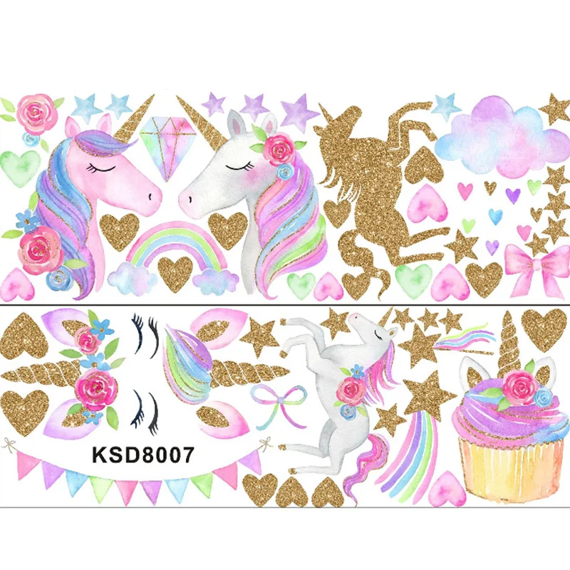 

Cute Colorful Unicorn Horse Heart Pattern Wall Sticker For Kids Bedroom Decoration Removable Cartoon Unicorn Wall Decal Stickers