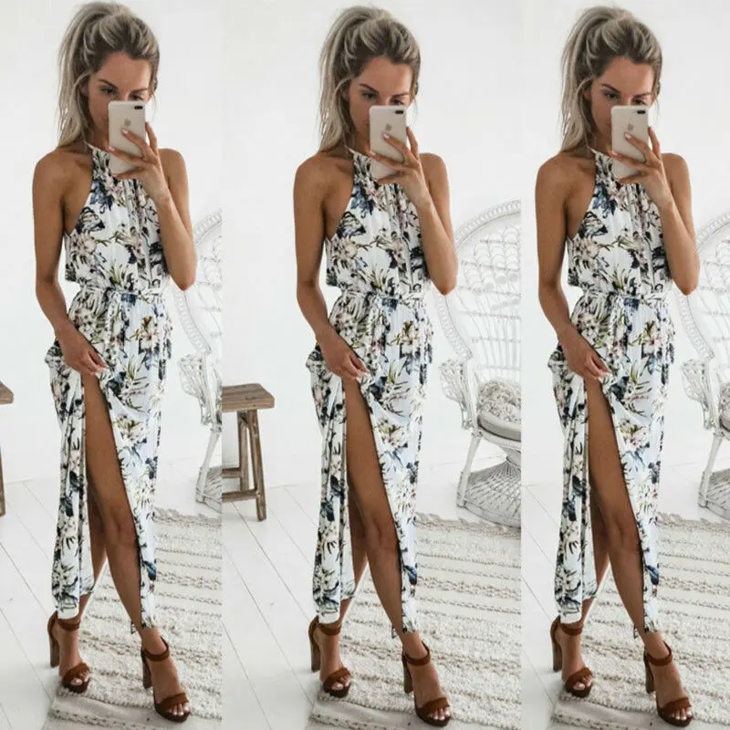 Женщины Лето Макси платье в стиле бохо вечерние коктейльные пляжные платья
