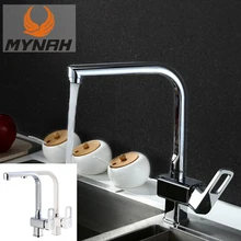 MYNAH Square Kitchen Sink Faucet Chromed / White 360 Degree Cold and Hot Water Mixer Taps