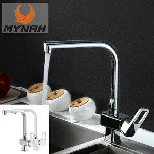 mynah square kitchen sink faucet chromed white 360 degree cold and hot water mixer taps free global shipping