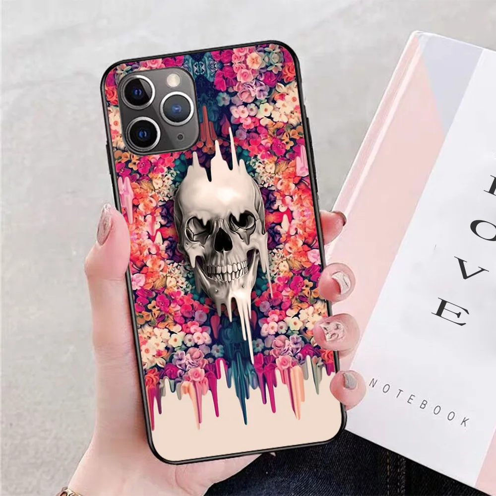 

For iPhone Seeing color, melting floral skull Soft TPU Border Apple iPhone Case