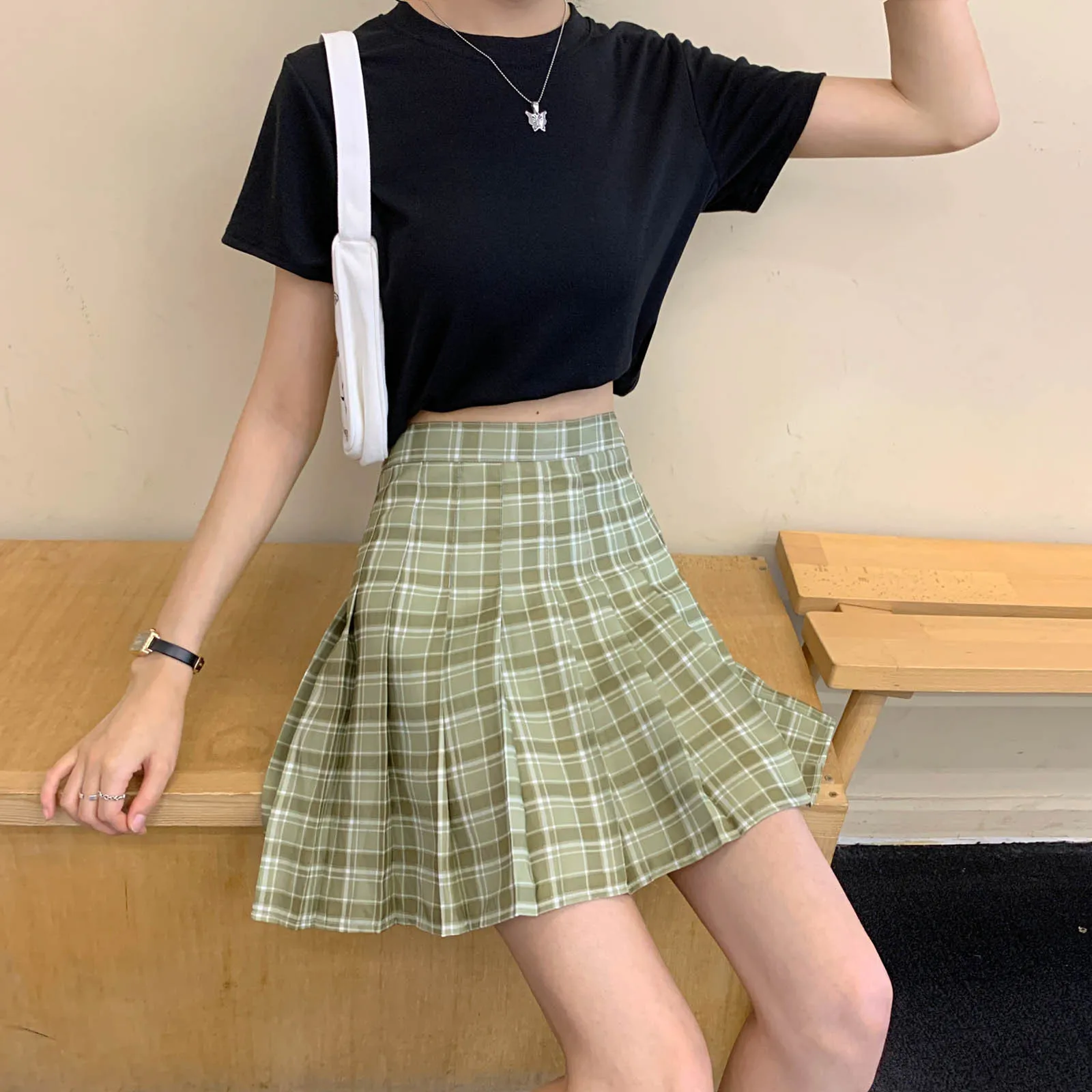 

2021 Summer Fashion Women Plaid Pleated A-Line Skirt Anti-Burnout High Waist Short Skirt For Girls School Style Mini Skirts #29