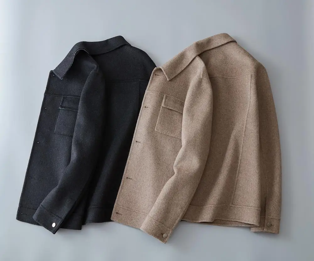 

Very Good Quality Men Wool Jacket Double-sided Woolen Material Mens Baseball Jacket Solid Outerwear Khaki Coat 1806