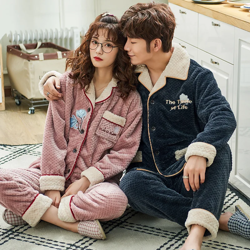 Long sleeved flannel in autumn and winter can be worn outside the new suit cardigan lover pajamas men women's home wear | Мужская