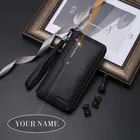 Мужские удлиненные кошельки BISON DENIM с гравировкой, стильная кредитница, вместительный брендовый бумажник на молнии из натуральной кожи для мужчин