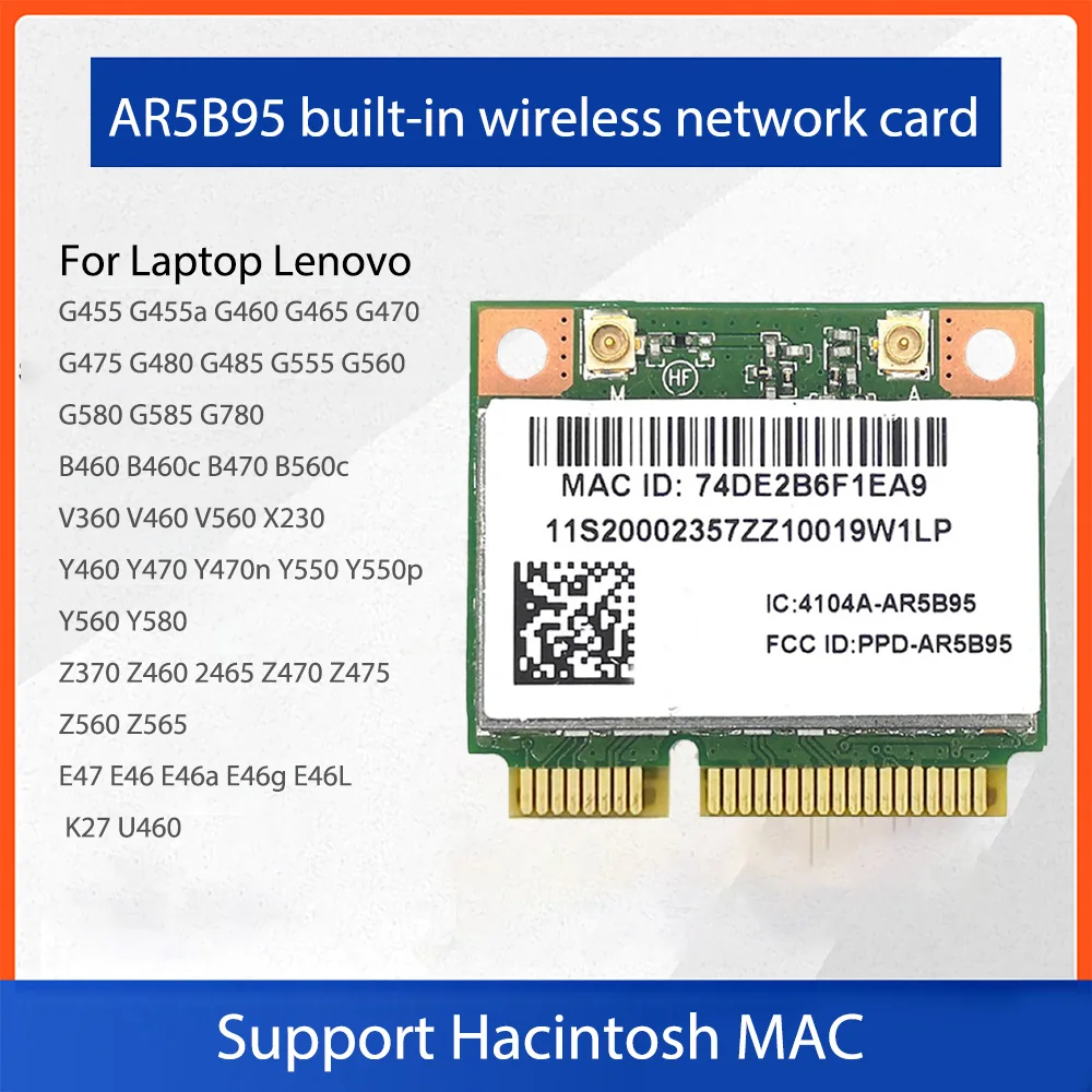 

AR5B95 WiFi Card Wlan Card Wireless WiFi Network WiFi Network Adapter for Lenovo Z370 Y460 G470 Z470 Z560