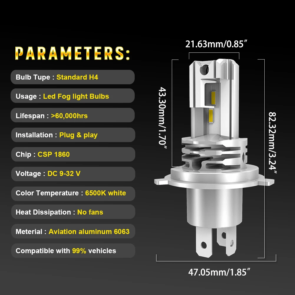 2pcs Mini H4 Led H11 H8 HB3 9005 9006 HB4 Canbus Car Headlight For Toyota Sienna Yaris 2007 FJ T100 Cruiser MR2 Spyder 6500K - купить по